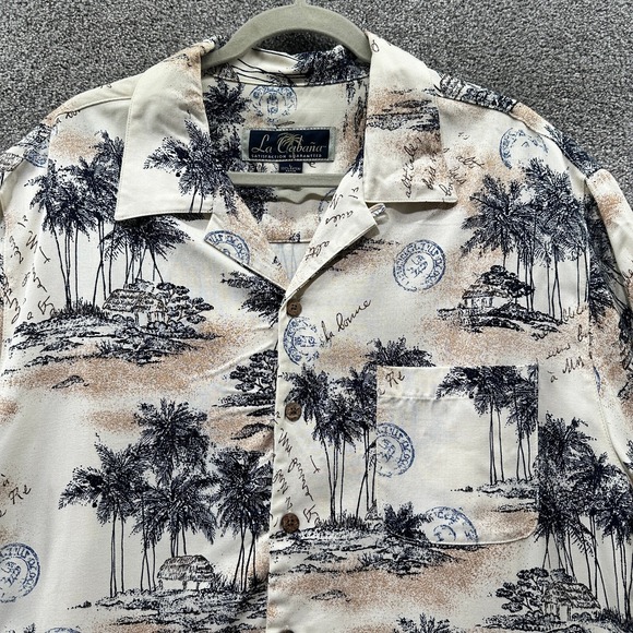 La Cabana Hawaiian Camp Shirt Men Large‎ Rayon Palm Tree Tropical Cruise Resort - Picture 3 of 10
